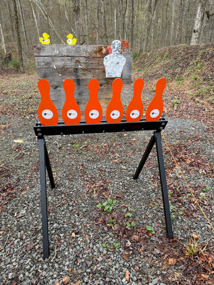 AR500 Steel Plate Rack Target – 6 Bowling Pins, Heavy Duty Resetting Shooting Target System for Pistol & Rifle