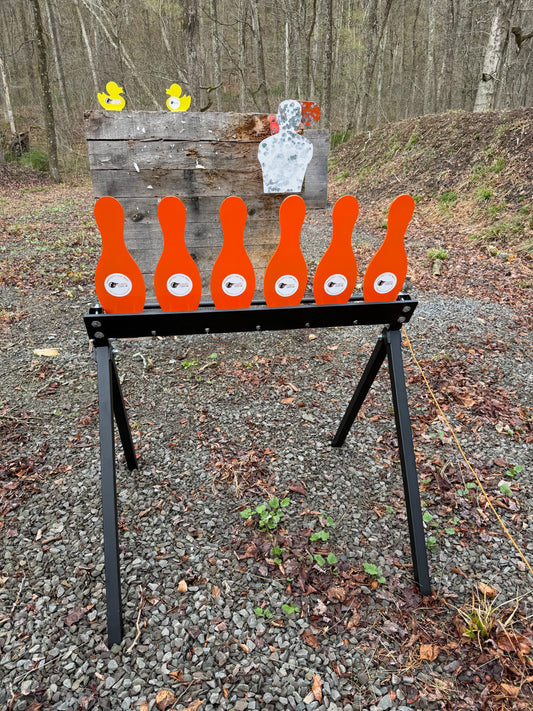 AR500 Steel Plate Rack Target – 6 Bowling Pins, Heavy Duty Resetting Shooting Target System for Pistol & Rifle