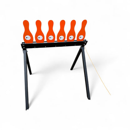 AR500 Steel Plate Rack Target – 6 Bowling Pins, Heavy Duty Resetting Shooting Target System for Pistol & Rifle