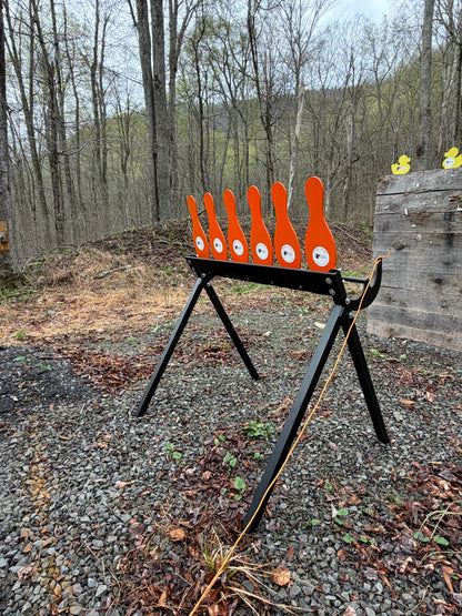 AR500 Steel Plate Rack Target – 6 Bowling Pins, Heavy Duty Resetting Shooting Target System for Pistol & Rifle